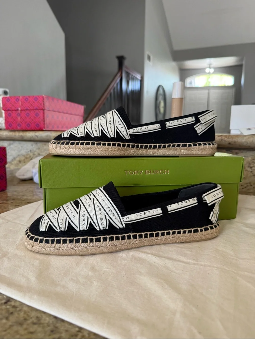 New TORY BURCH RIBBON ESPADRILLE OLONA IT - CANVAS Black/NEW CREAM